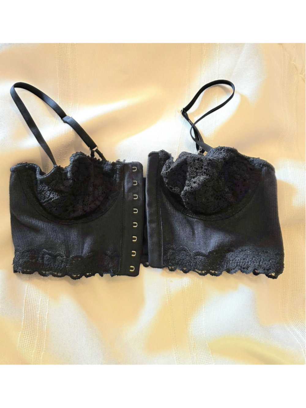 Aerie Show Off Cozy Rib UnLined Corset Bra 32A Black